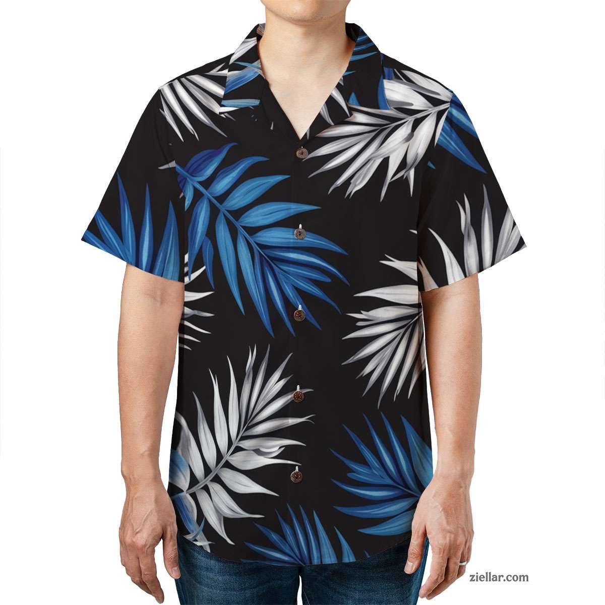 Navy Blue Tropical Hawaiian Shirt and Tee, Aloha Floral Beach Outfit