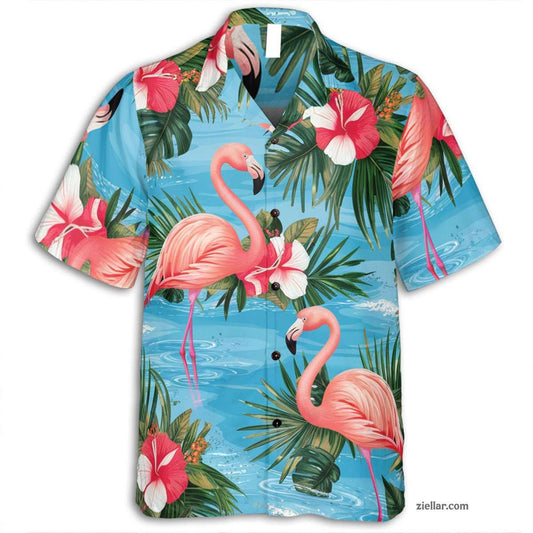 Navy Blue Hibiscus Palm Leaf Hawaiian Shirt Tee, Tropical Aloha Vacation