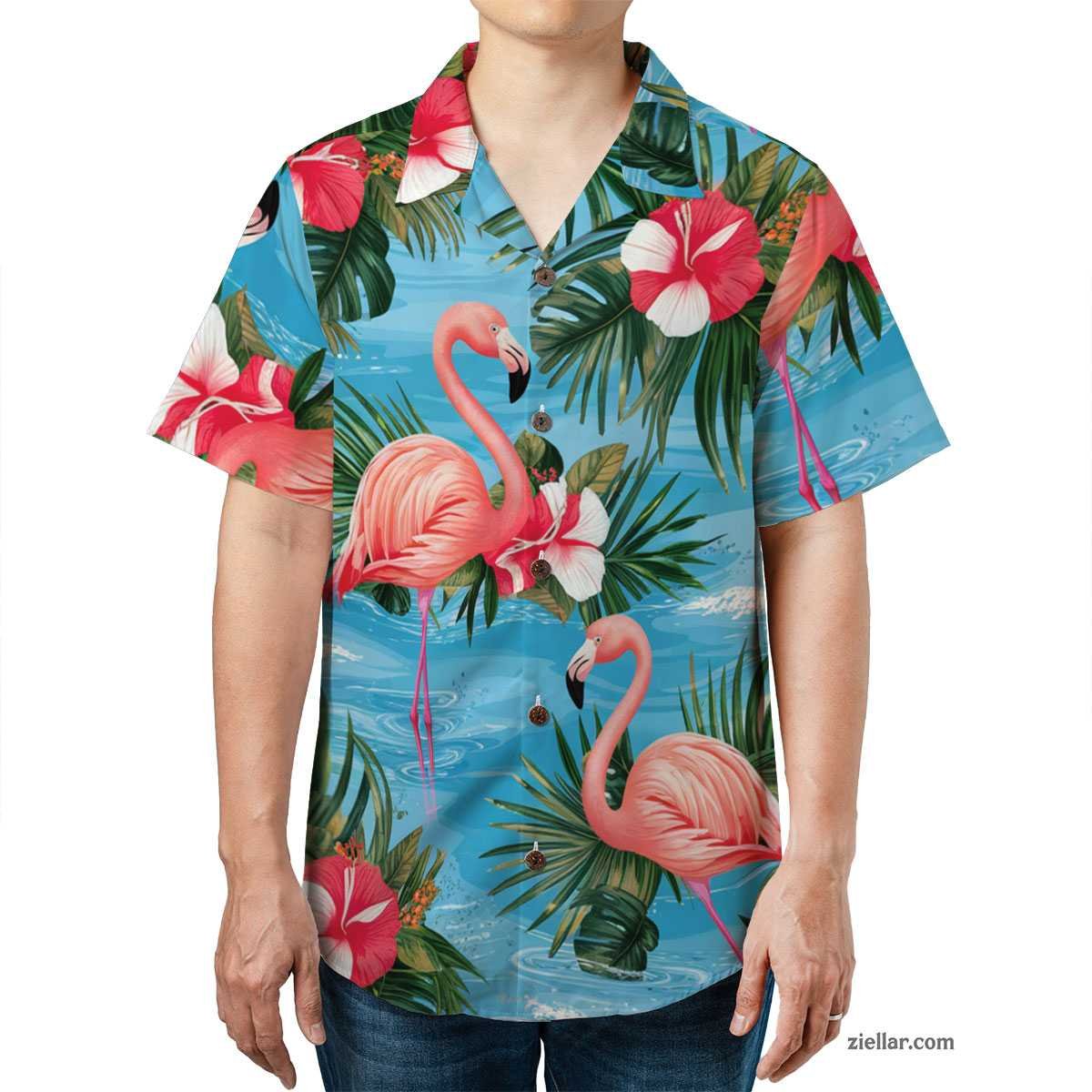 Navy Blue Hibiscus Palm Leaf Hawaiian Shirt Tee, Tropical Aloha Vacation