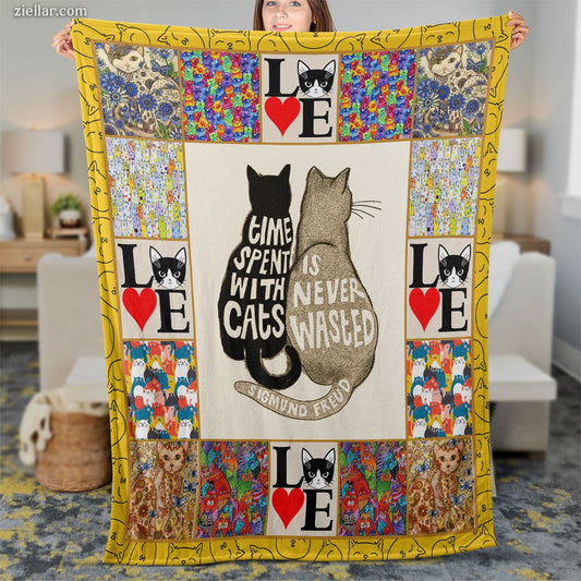 Never Give Up Quilt Blanket, Fleece Blanket Motivational Gift for Pet Lovers with Cats