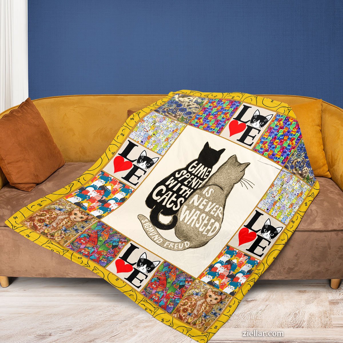 Never Give Up Quilt Blanket, Fleece Blanket Motivational Gift for Pet Lovers with Cats