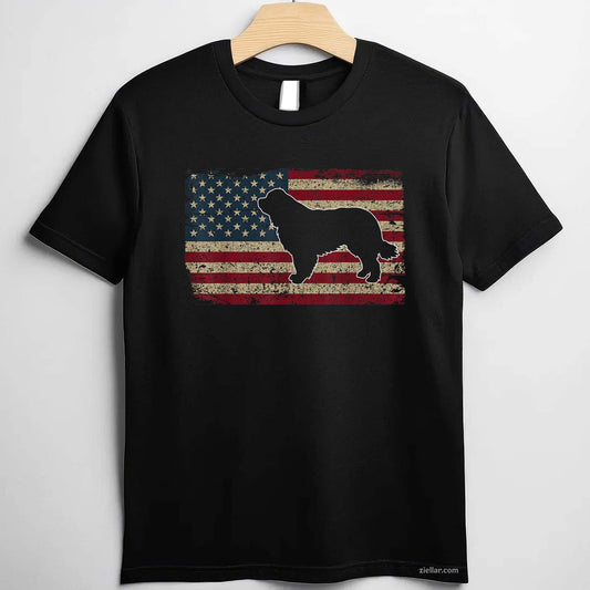 Newfie Dog America Flag Patriotic T-Shirt, Dog Lover Gift Vintage Graphic Tee For Adults Unisex