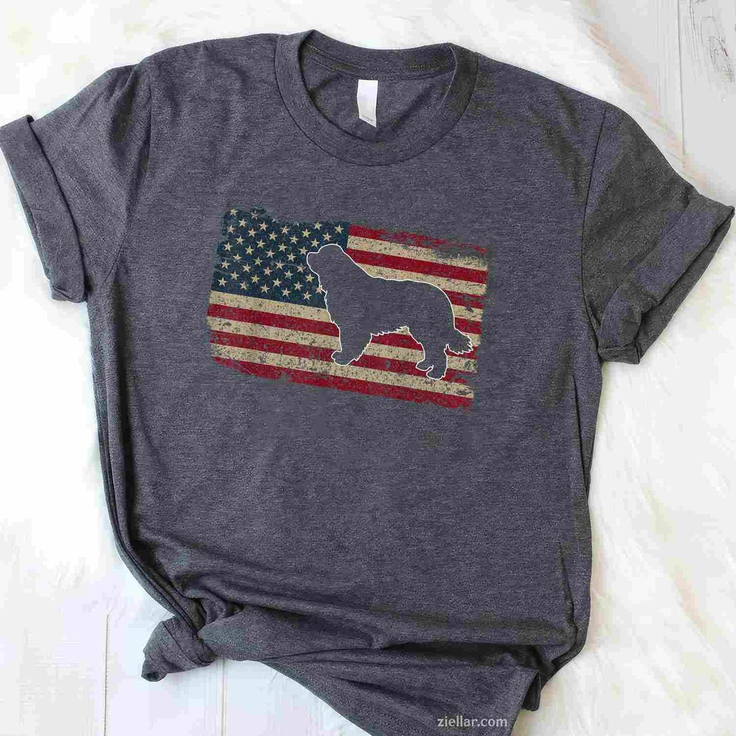Newfie Dog America Flag Patriotic T-Shirt, Dog Lover Gift Vintage Graphic Tee For Adults Unisex