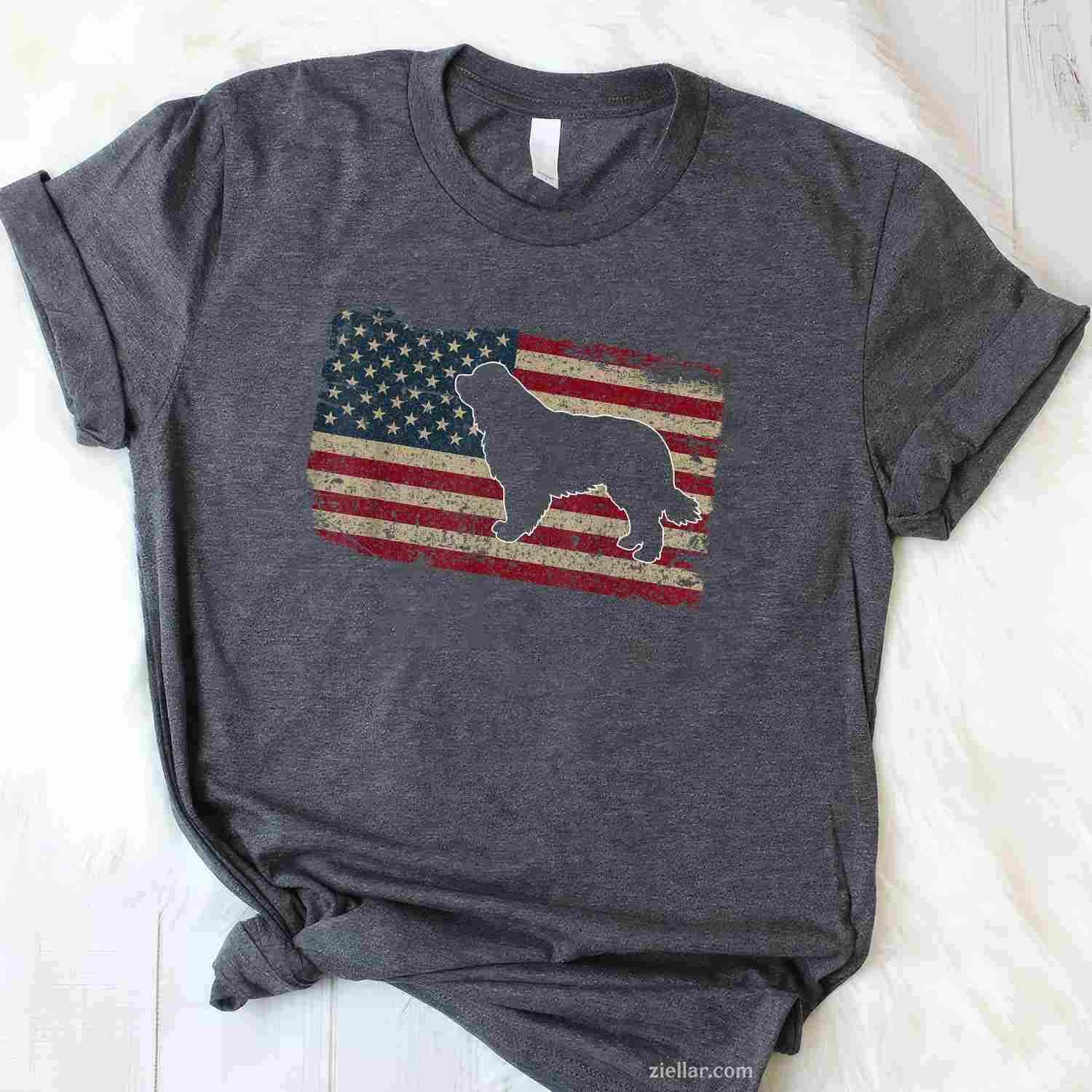 Newfie Dog America Flag Patriotic T-Shirt, Dog Lover Gift Vintage Graphic Tee For Adults Unisex