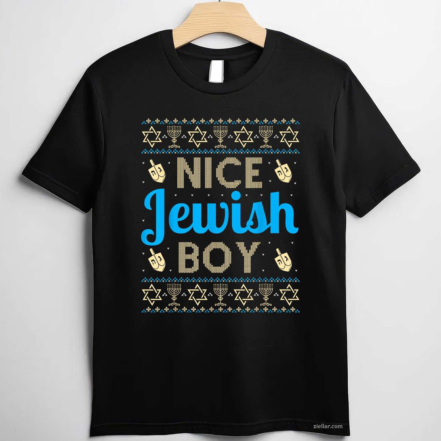Nice Jewish Boy Ugly Hanukkah Sweater Funny Jewish Chanukkah T-Shirt_ Humorous Holiday Party Tee