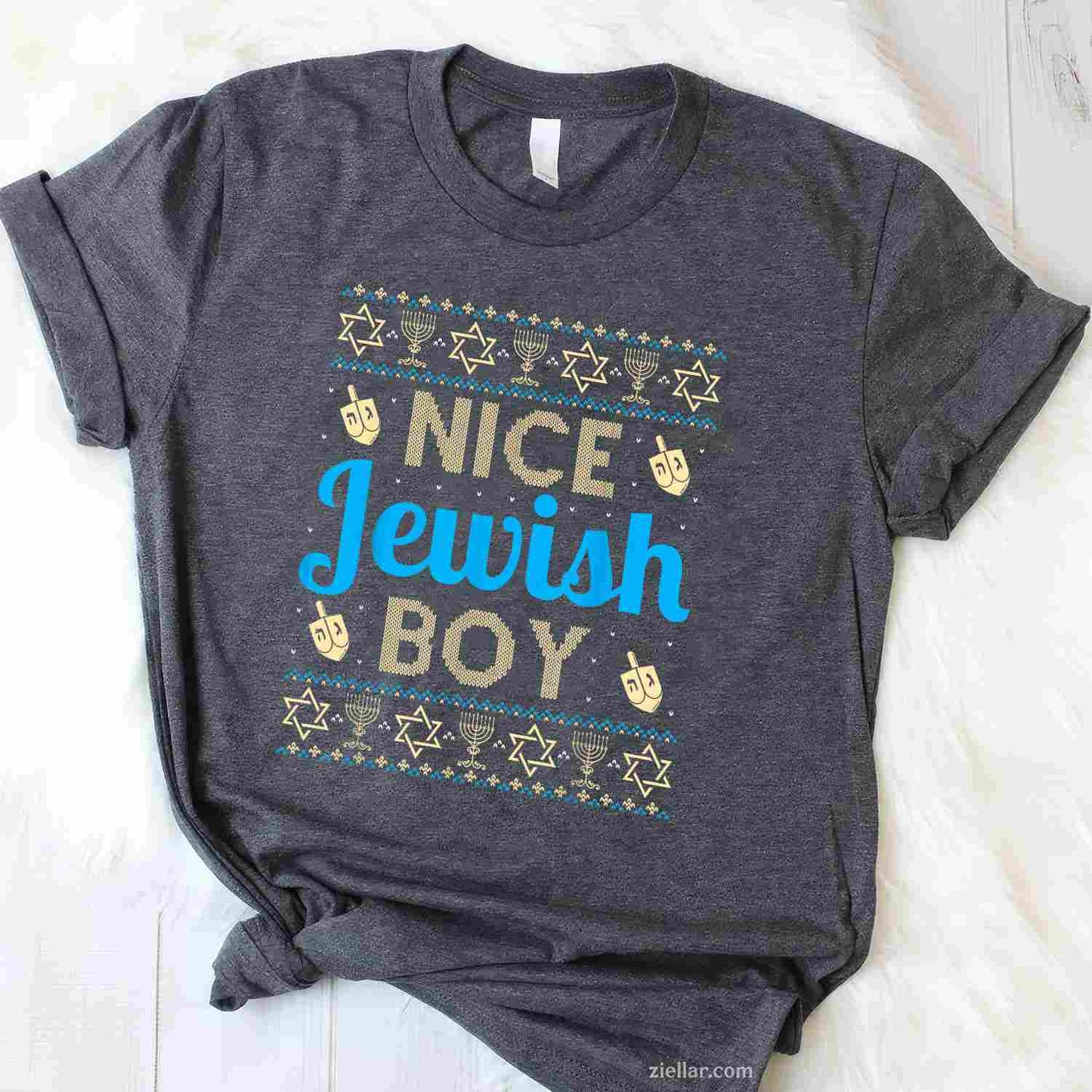 Nice Jewish Boy Ugly Hanukkah Sweater Funny Jewish Chanukkah T-Shirt_ Humorous Holiday Party Tee