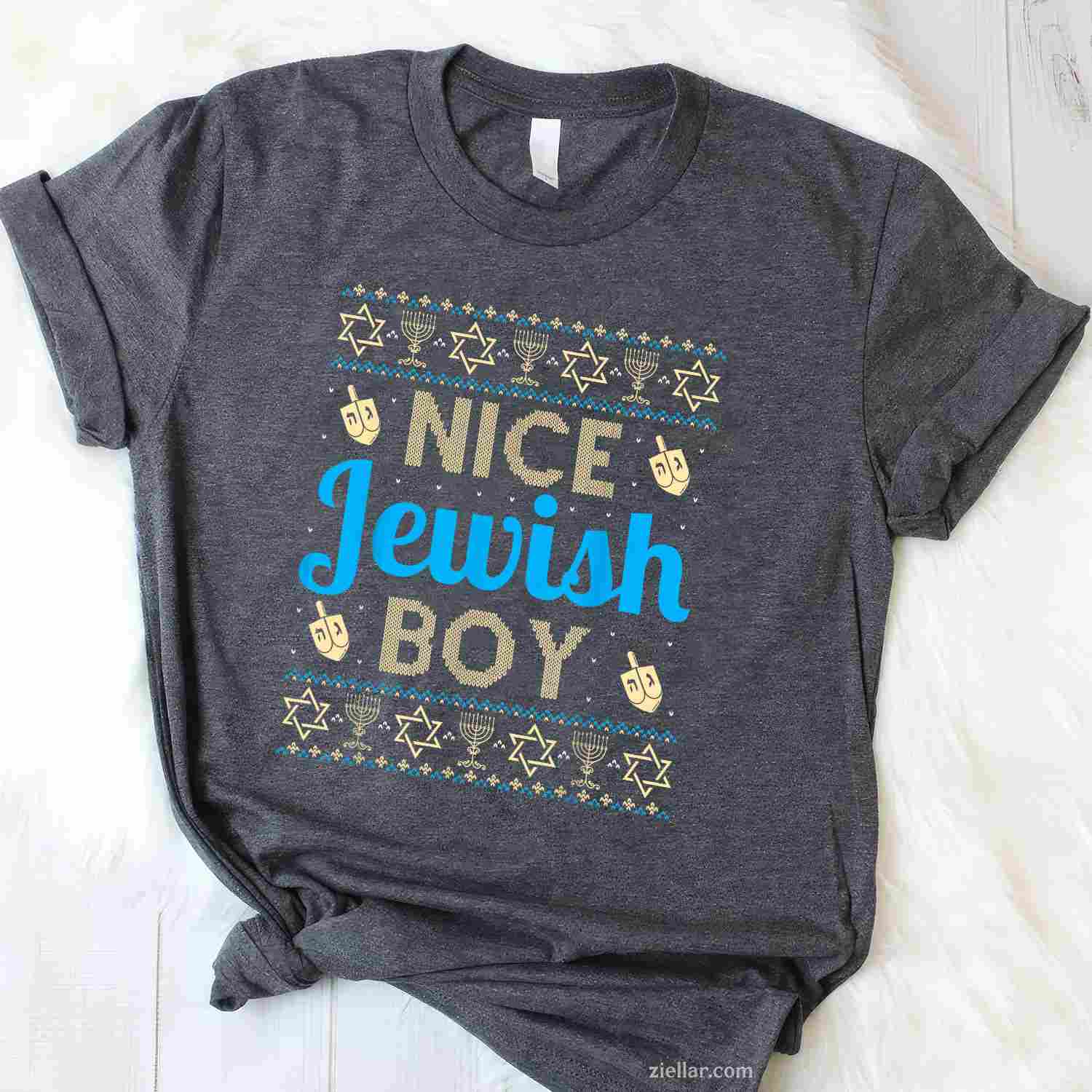 Nice Jewish Boy Ugly Hanukkah Sweater Funny Jewish Chanukkah T-Shirt_ Humorous Holiday Party Tee