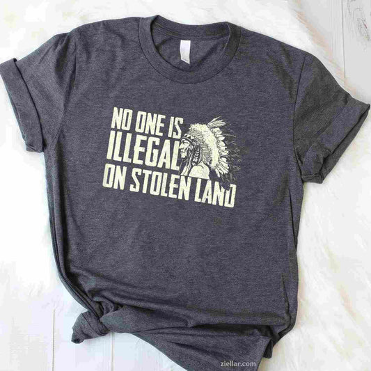 No One Is Illegal On Stolen Land, Indian Native American T-Shirt And Tee For Adults