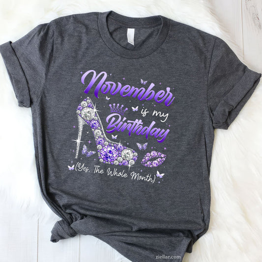 November Girl Birthday Tee and T-Shirt, Whole Month Party Celebration T-Shirt Gift for Women Adults