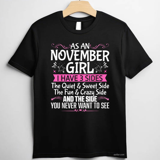 November Queen Tee and T-Shirt, Cute November Girl Birthday T-Shirt Gift for Women Adults