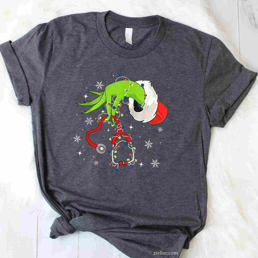 Nurse Christmas Stethoscope Nurses Xmas Pajamas Santa Women T-Shirt, A Funny Nurse Christmas Stethoscope Pajama Tee