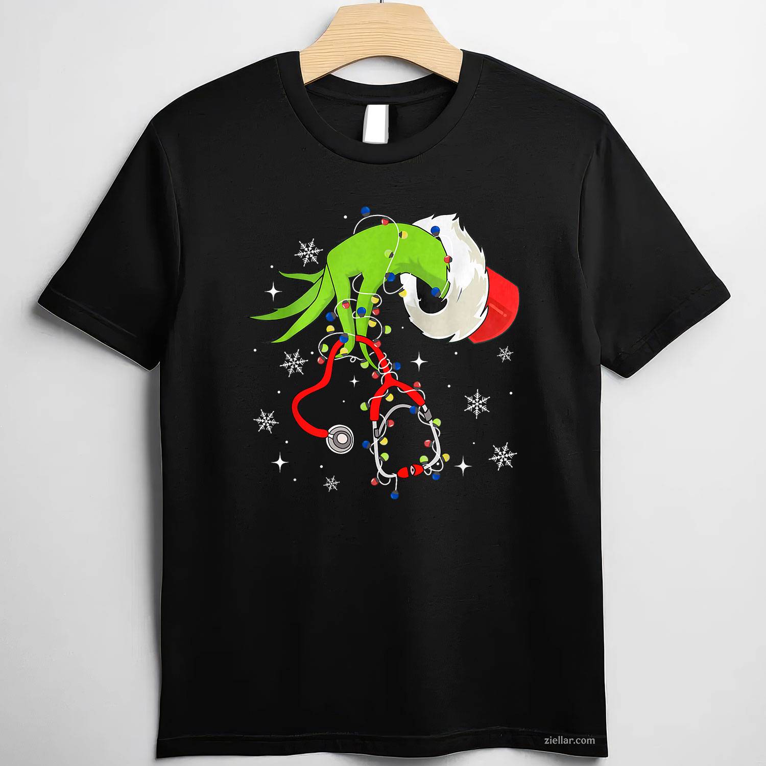 Nurse Christmas Stethoscope Nurses Xmas Pajamas Santa Women T-Shirt, A Funny Nurse Christmas Stethoscope Pajama Tee