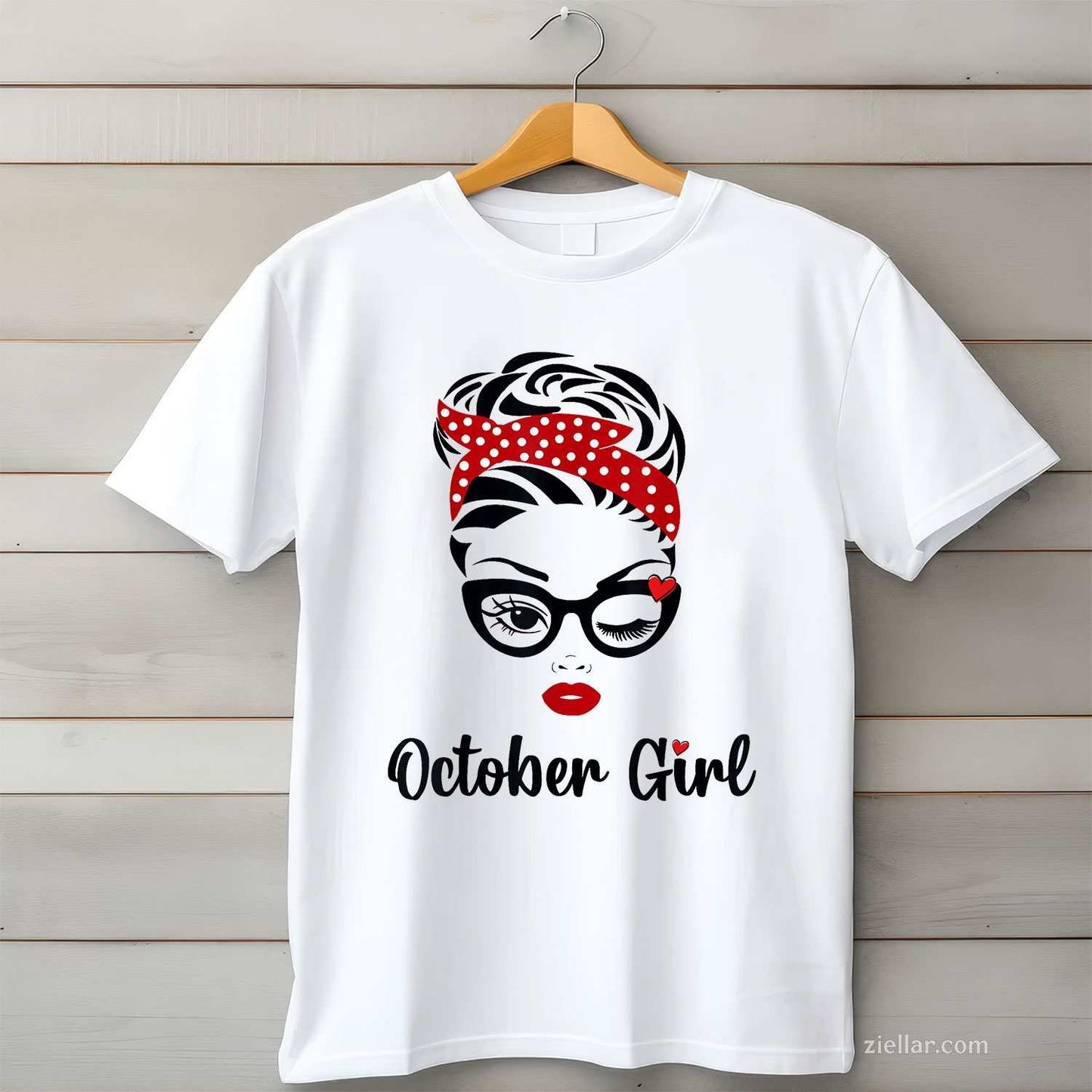 October Birthday Women Face Wink Eye Bandana Plaid Cute Tee, Birthday T-Shirt for Men Women Adults Unisex, Aesthetic Streetwear Top, Soft Cotton Premium Print
