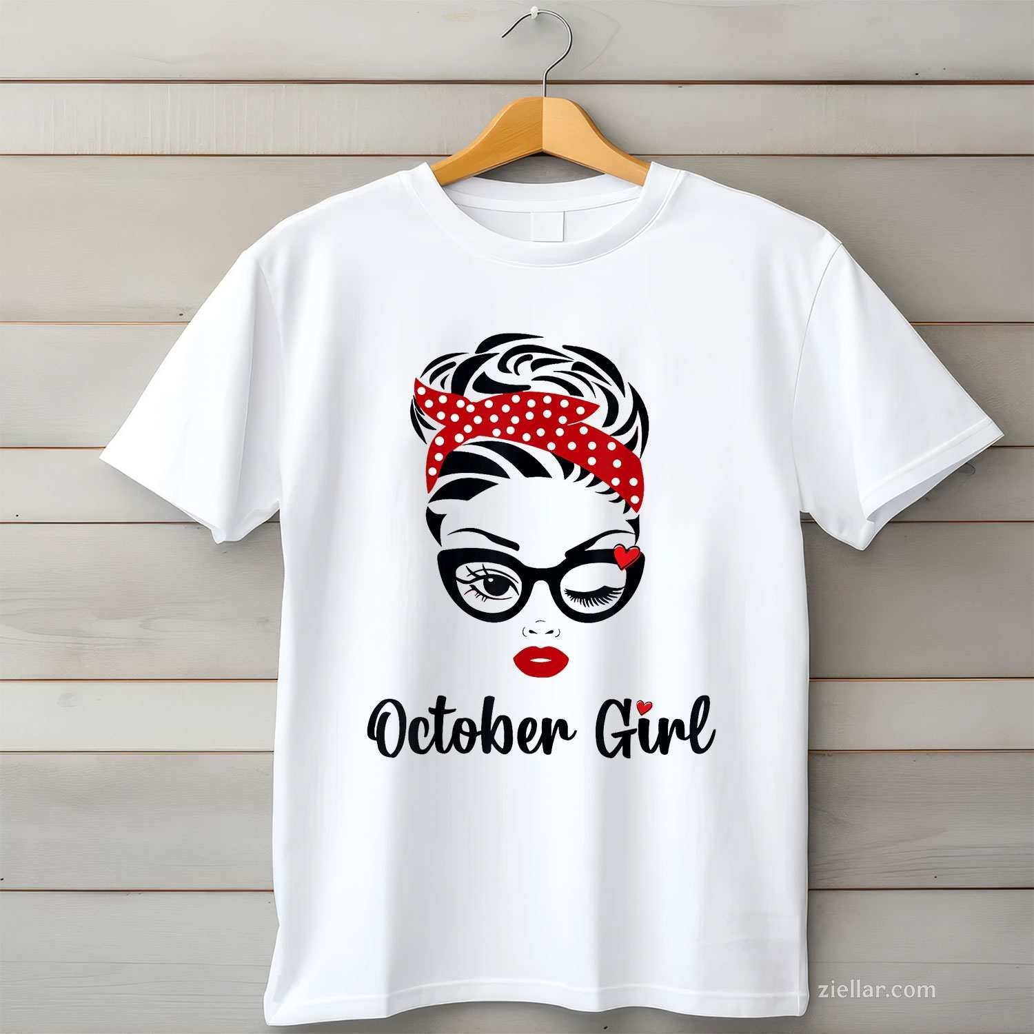 October Birthday Women Face Wink Eye Bandana Plaid Cute Tee, Birthday T-Shirt for Men Women Adults Unisex, Aesthetic Streetwear Top, Soft Cotton Premium Print