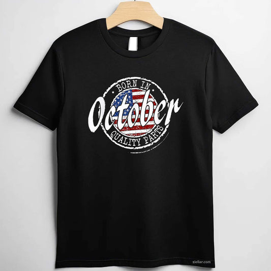 October Birthday, Vintage Flag Born In October Birthday Tee, Birthday T-Shirt for Men Women Adults Unisex, Aesthetic Streetwear Top, Soft Cotton Premium Print