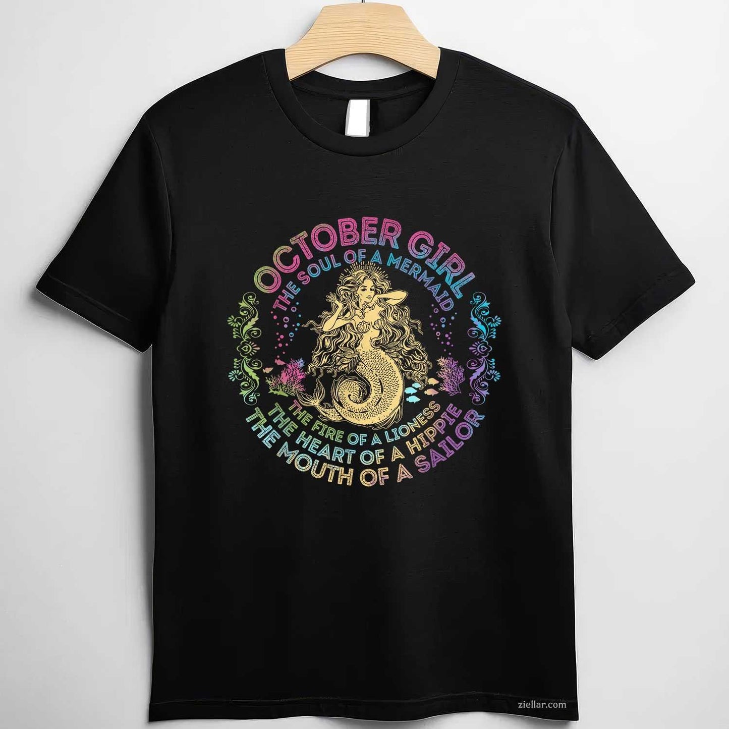 October Girl The Soul Of A Mermaid Birthday Hippie Soul T-Shirt and Tee for Adults Men Women Unisex