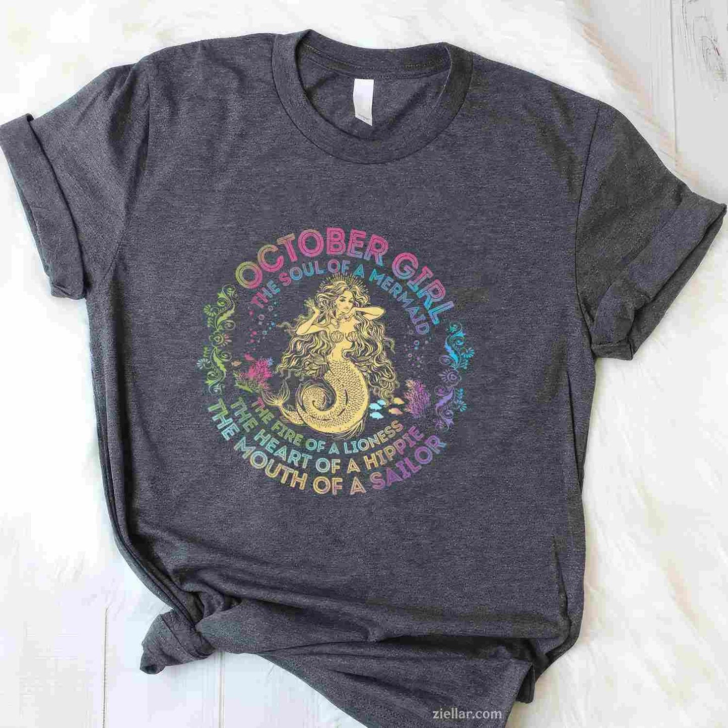 October Girl The Soul Of A Mermaid Birthday Hippie Soul T-Shirt and Tee for Adults Men Women Unisex