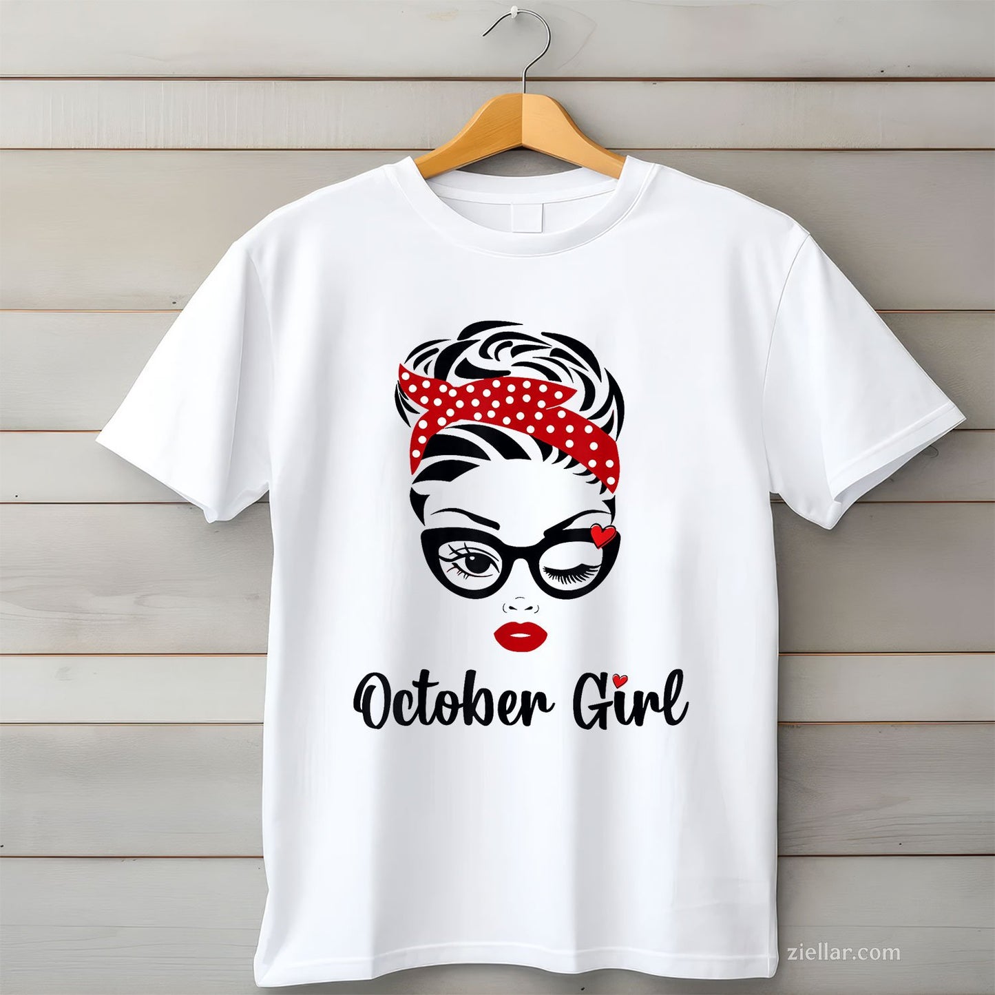 October Girl Face Wink Eye Tee and T-Shirt, Bandana Plaid Birthday T-Shirt for Women Adults