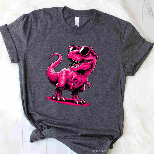 October Pink Dinosaur Breast Cancer Pink Ribbon Boy Girl Kid Funny Graphic Tee and T-Shirt Gift for Adults Men Women Unisex