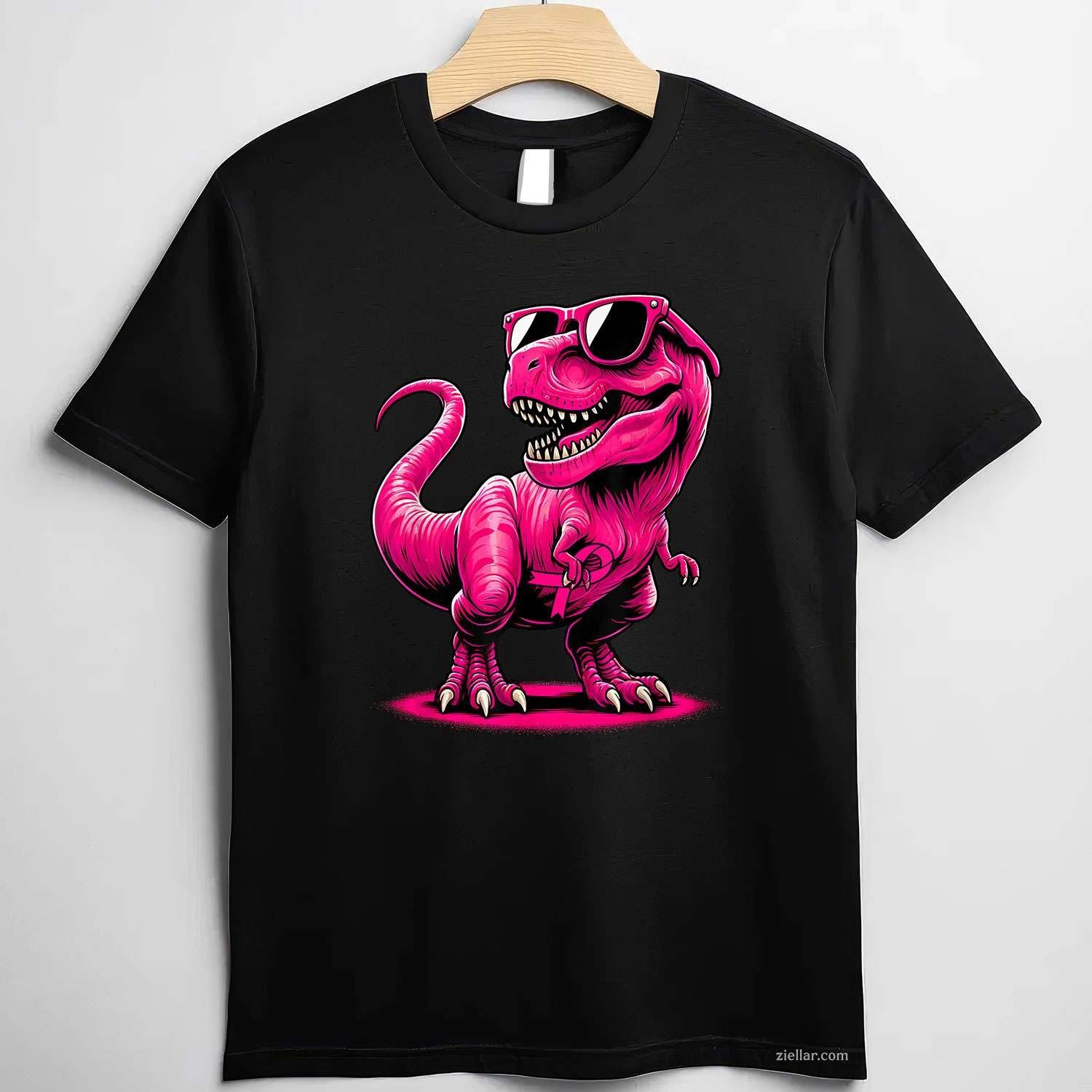 October Pink Dinosaur Breast Cancer Pink Ribbon Boy Girl Kid Funny Graphic Tee and T-Shirt Gift for Adults Men Women Unisex