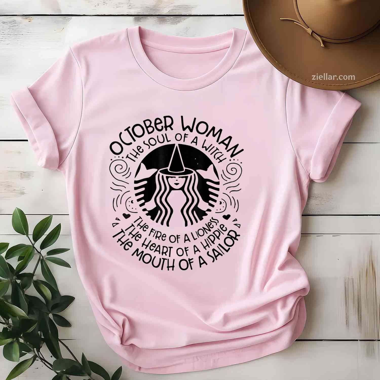 October Woman The Soul Of A Witch Funny Birthday October T-Shirt and Tee for Adults Men Women Unisex