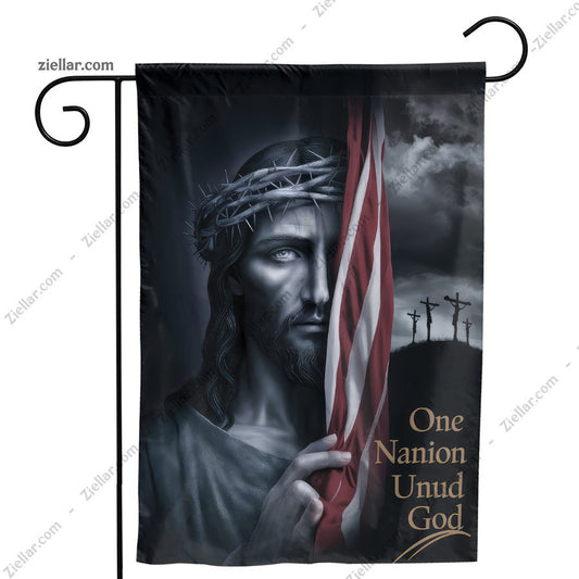 One Nation Under God Garden Flag, Christian Cross Patriotic Outdoor Yard Decor