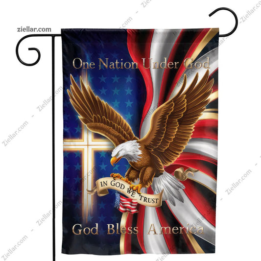 One Nation Under God Garden Flag, Patriotic Outdoor Banner, Bless America Decor