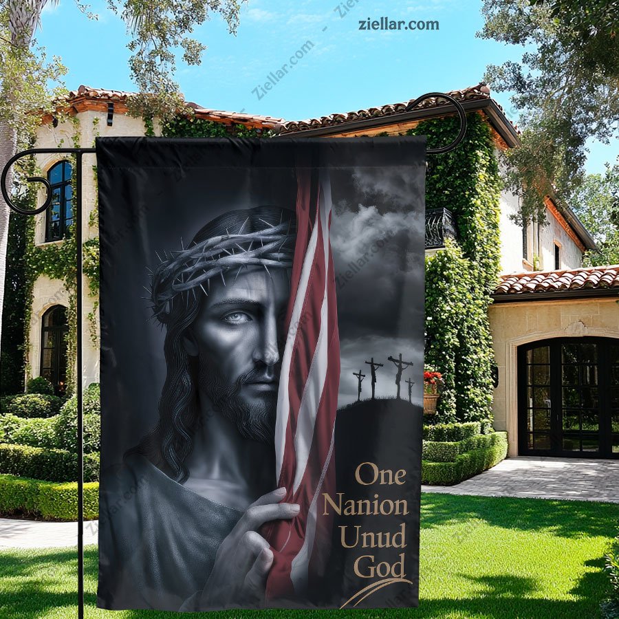 One Nation Under God Garden Flag, Christian Cross Patriotic Outdoor Yard Decor