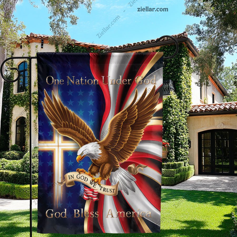 One Nation Under God Garden Flag, Patriotic Outdoor Banner, Bless America Decor