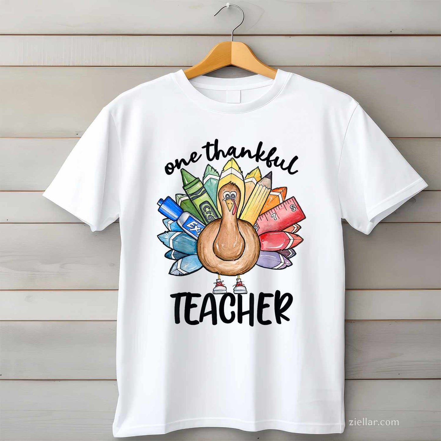 One Thankful Teacher Thanksgiving Turkey, Cute Crayon Pencil Premium T-Shirt And Tee For Men Women