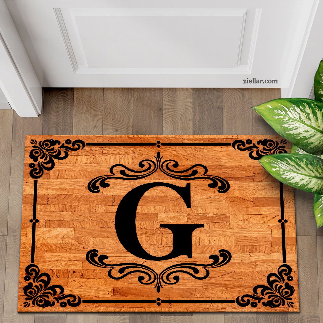 Ornate Letter G Doormat, Decorative Monogram Mat for Stylish Home Entry