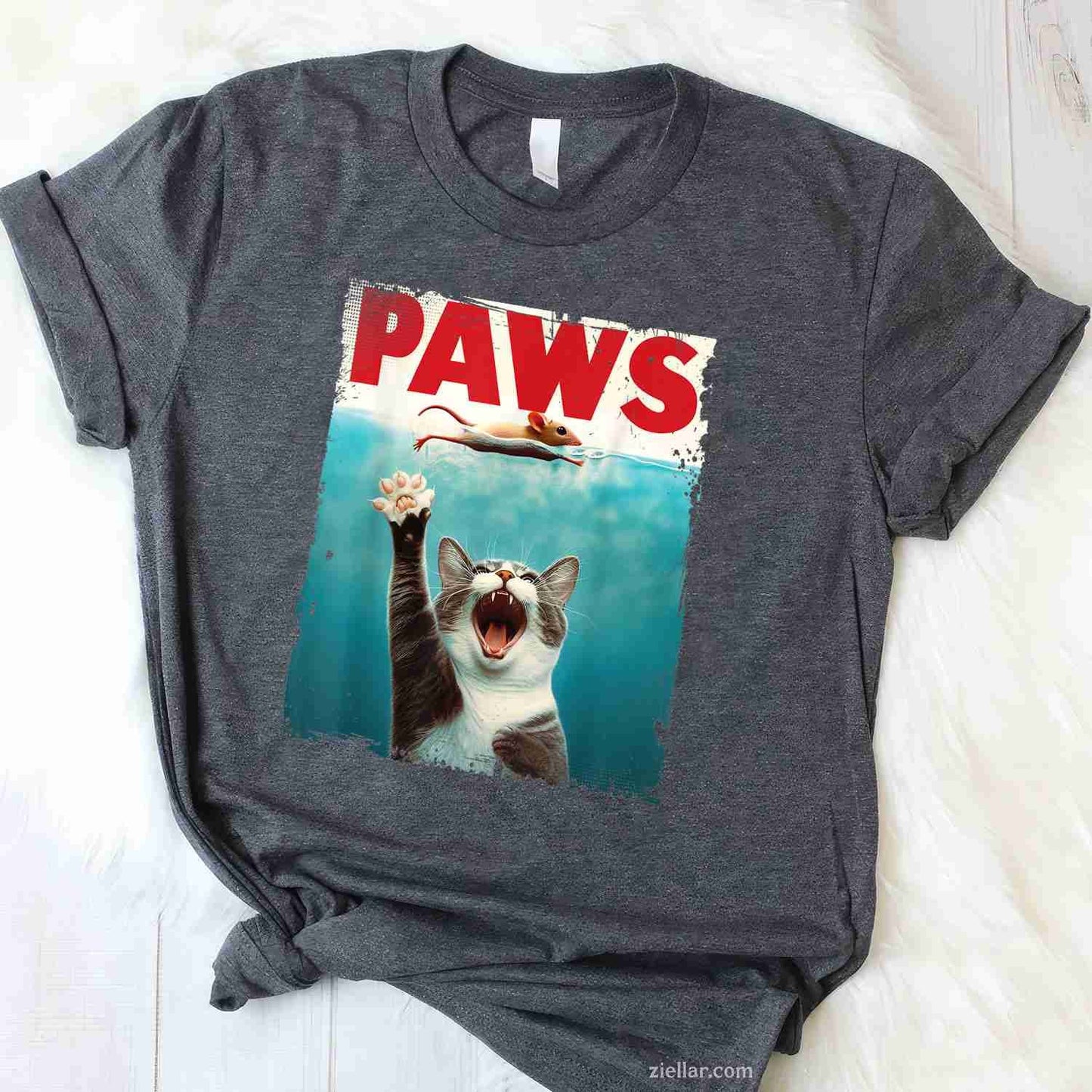 PAWS Parody Cat Mouse Humorous Cat Chasing Mouse Kitten Funny Graphic Tee and T-Shirt Gift for Adults Men Women Unisex