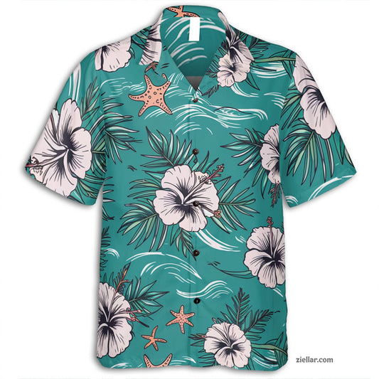 Palm Hibiscus Print Hawaiian Shirt Tee, Tropical Aloha Outfit for Adults