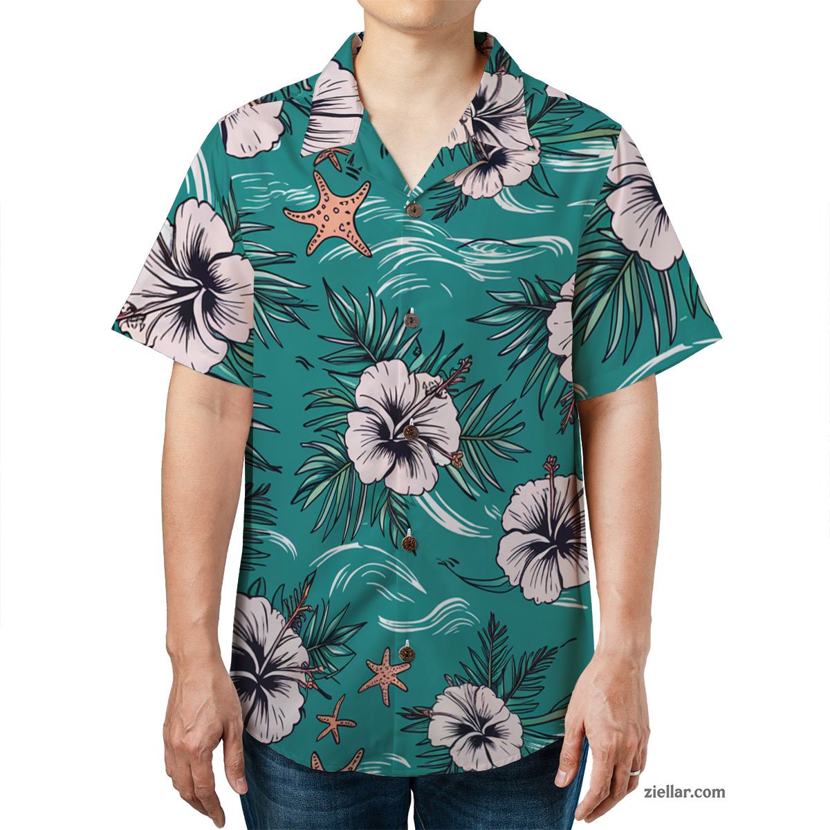 Palm Hibiscus Print Hawaiian Shirt Tee, Tropical Aloha Outfit for Adults