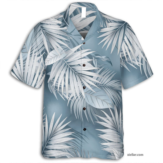 Palm Leaf Hawaiian Shirt Tee for Men Women, Blue Aloha Short Sleeve Shirt