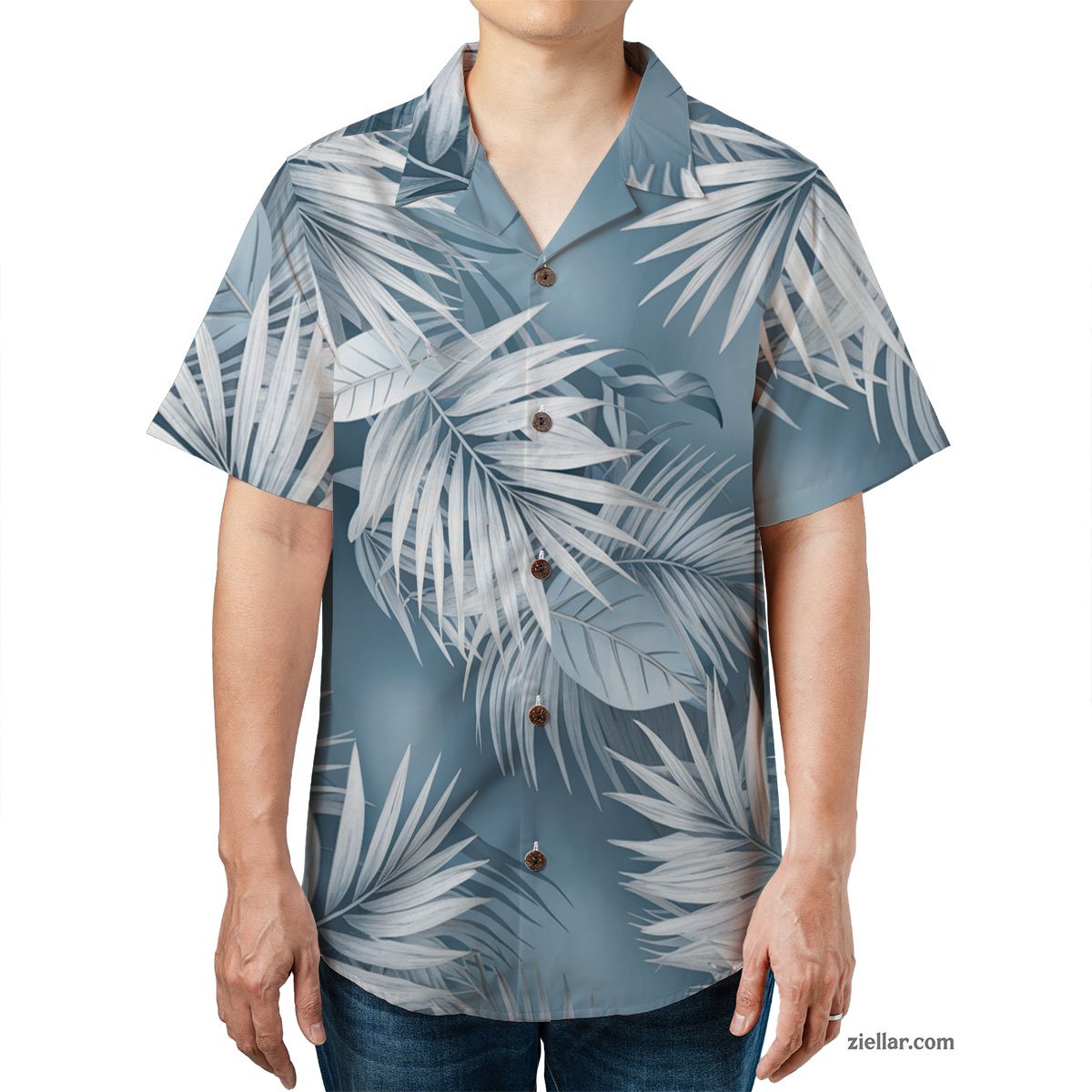 Palm Leaf Hawaiian Shirt Tee for Men Women, Blue Aloha Short Sleeve Shirt