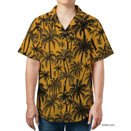 Palm Tree Hawaiian Shirt Tee, Vibrant Yellow Aloha Shirt for Adults