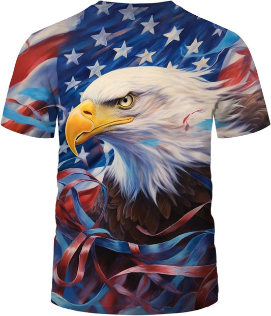 Patriotic Eagle Graphic Tee for Men, LAOLIUSN Animal Print 3D T-Shirt Cool Summer Casual Style