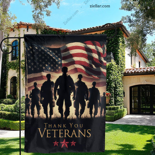 Patriotic Garden Flag Thank You Veterans with Soldier Silhouettes Yard Decor USA