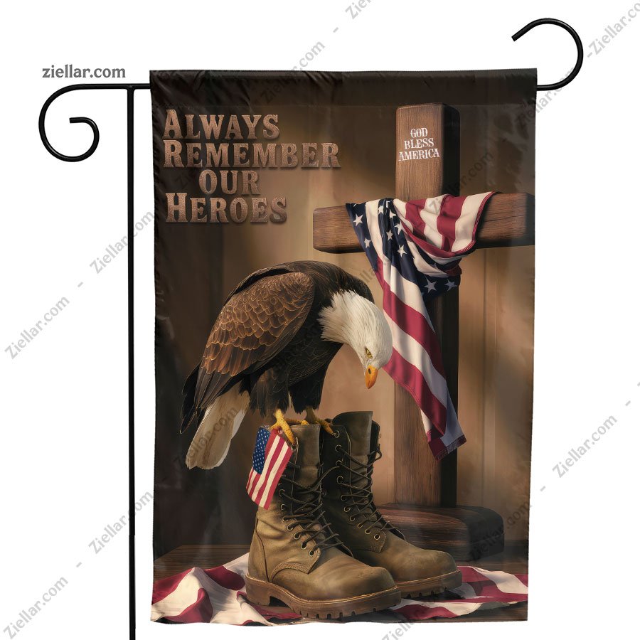 Patriotic Flag Always Remember Our Heroes Yard Banner Garden Decor USA