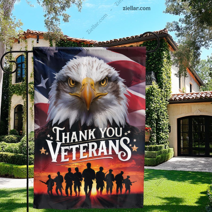 Patriotic Bald Eagle and Soldiers Garden Flag Perfect for Outdoor Decoration