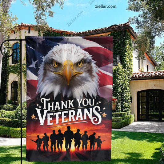 Patriotic Bald Eagle and Soldiers Garden Flag Perfect for Outdoor Decoration