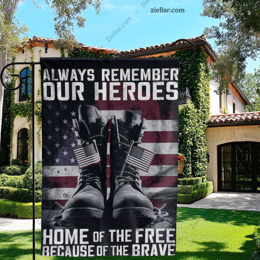 Patriotic Garden Flag with Boots USA Flag,Always Remember Our Heroes Yard Decor