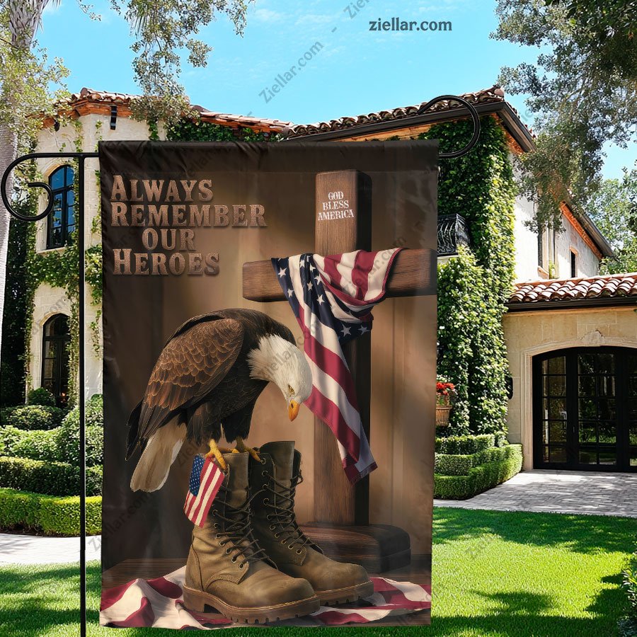 Patriotic Flag Always Remember Our Heroes Yard Banner Garden Decor USA