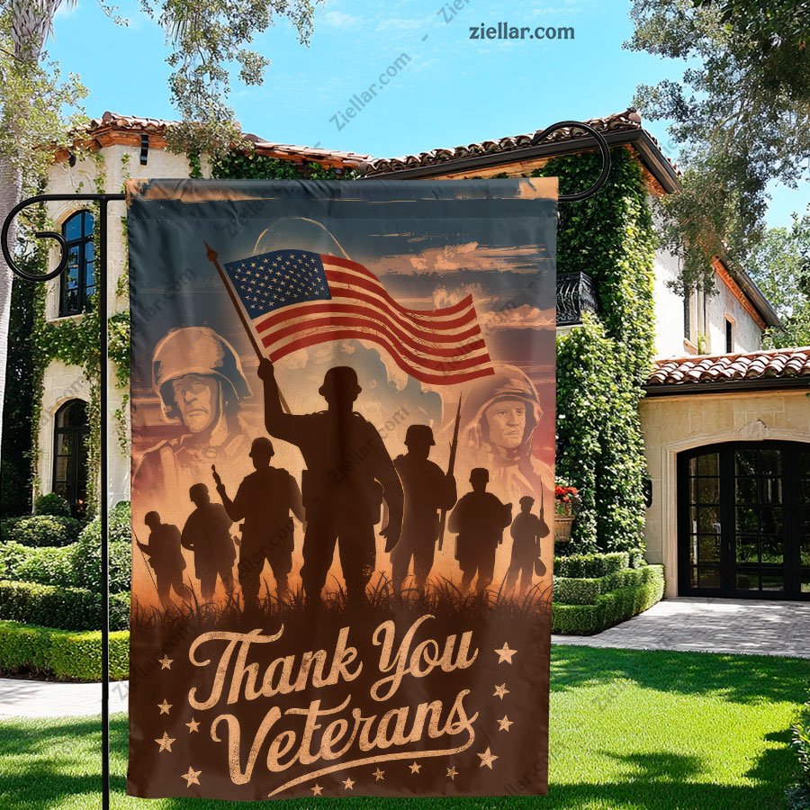 Patriotic Garden Flag Double Sided, Thank You Veterans Outdoor Yard Decor