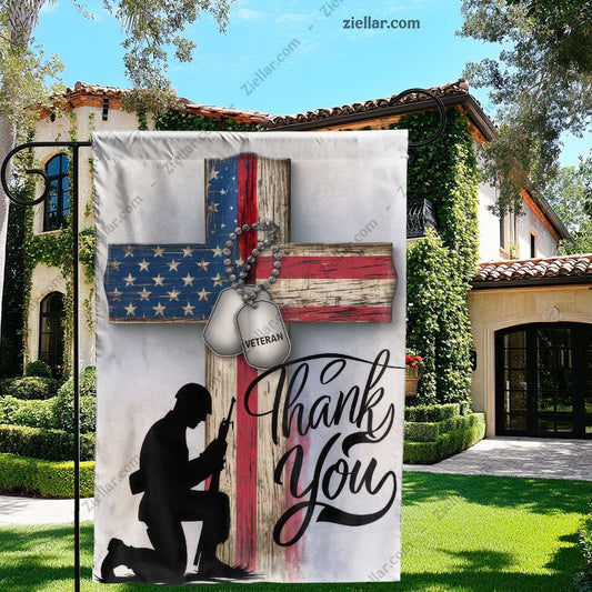 Patriotic Veteran Garden Flag Kneeling Soldier Cross Yard Decor USA Home