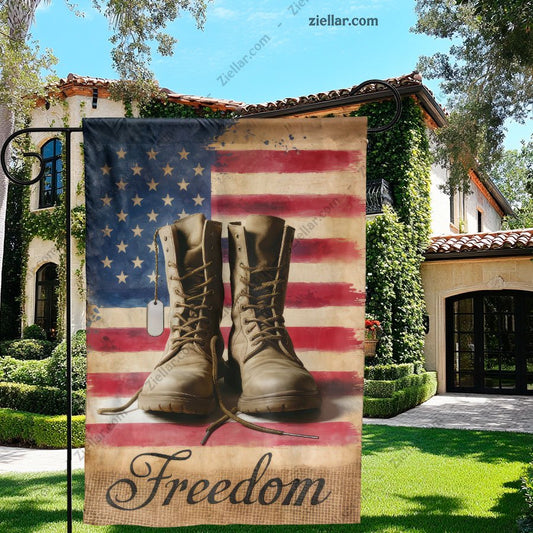 Patriotic Garden Flag Military Boots with Dog Tags Outdoor Yard Decor for Home