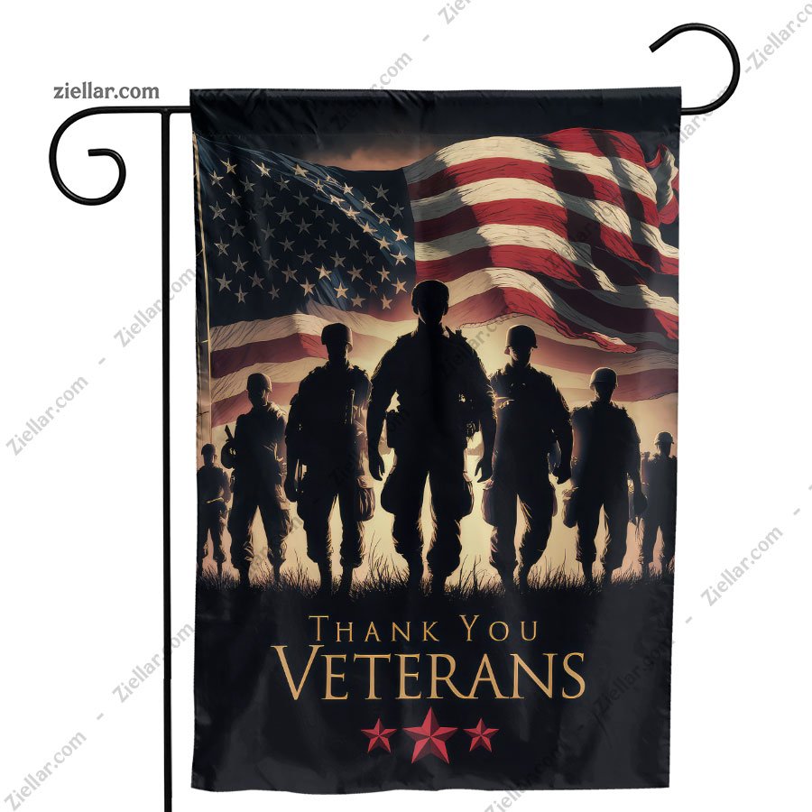 Patriotic Garden Flag Thank You Veterans with Soldier Silhouettes Yard Decor USA