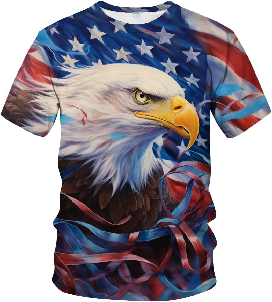 Patriotic Eagle Graphic Tee for Men, LAOLIUSN Animal Print 3D T-Shirt Cool Summer Casual Style