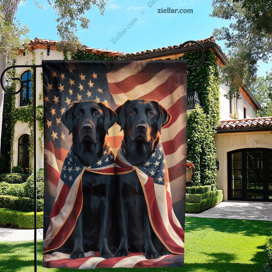Patriotic Flag with Black Labrador Retrievers for Garden Yard Outdoor Home Decor